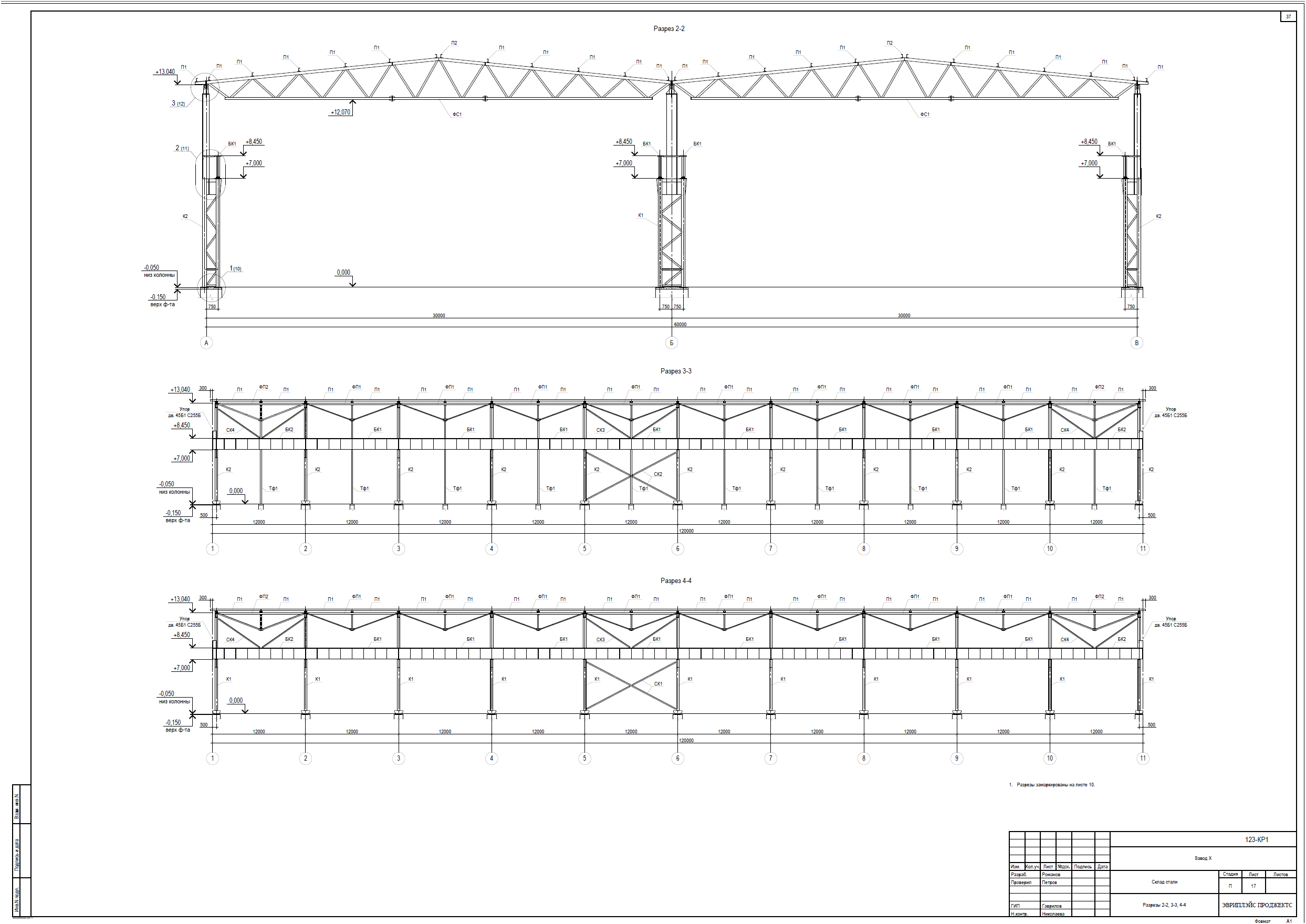 Чертёж разреза промышленного здания в AutoCAD