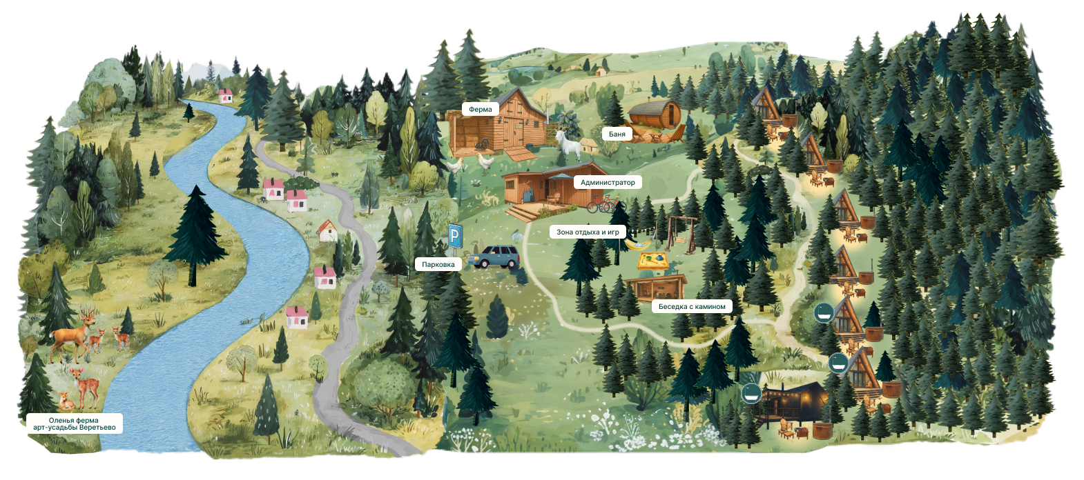 Карта глэмпинга Под кронами