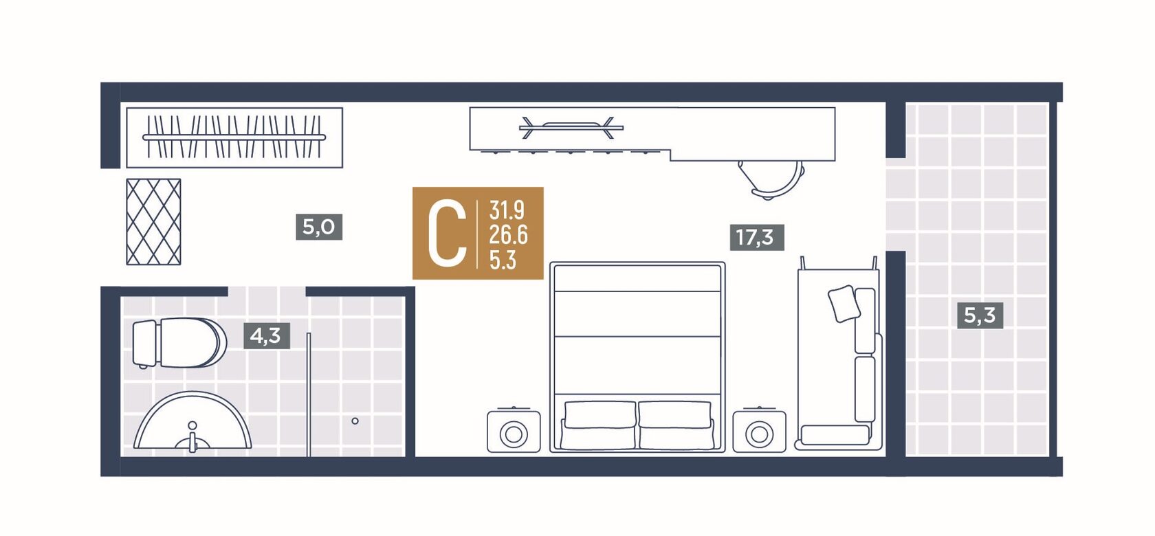 Студия 31,9 м²