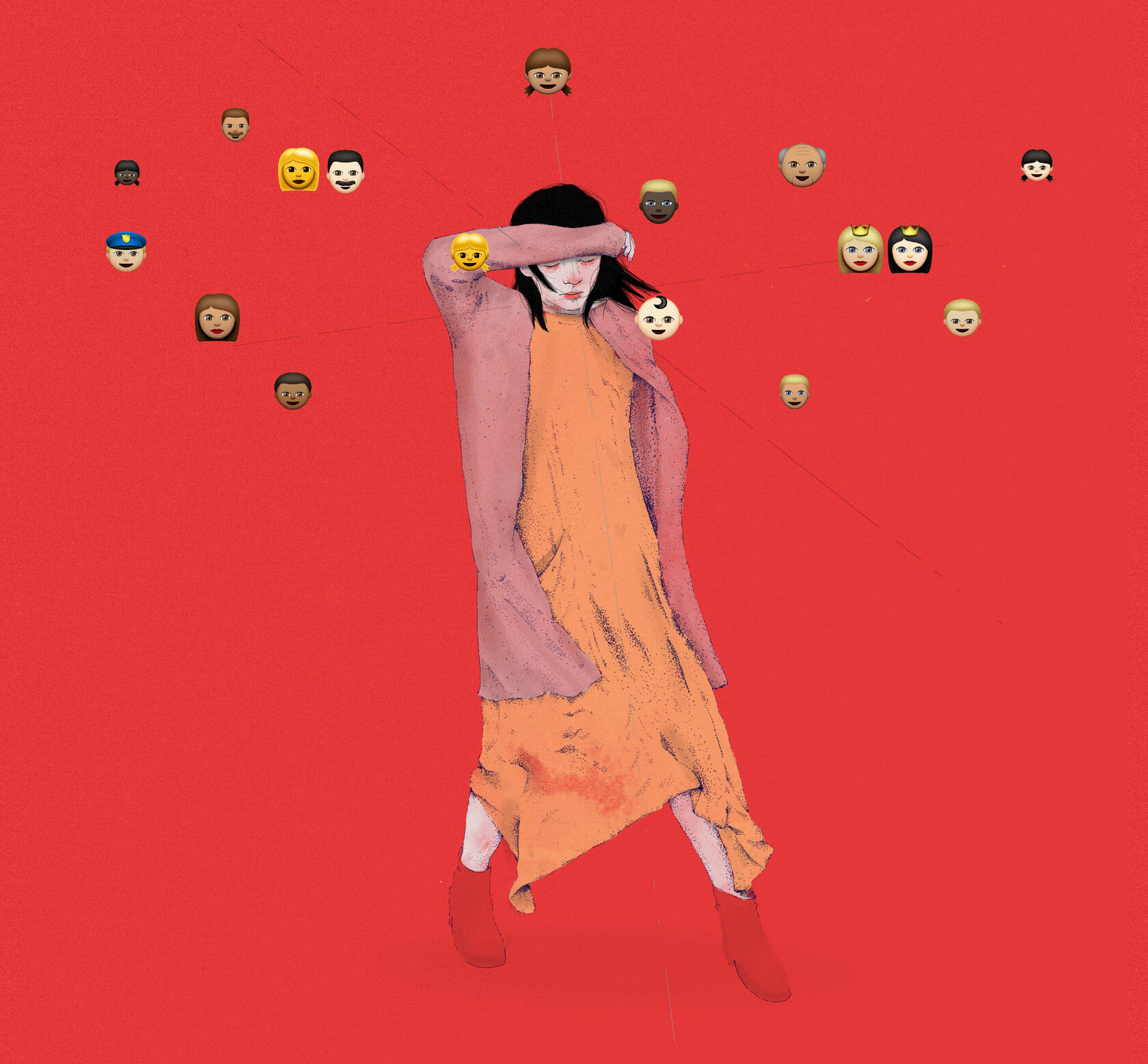 Sad woman illustration. Emoji digital painting