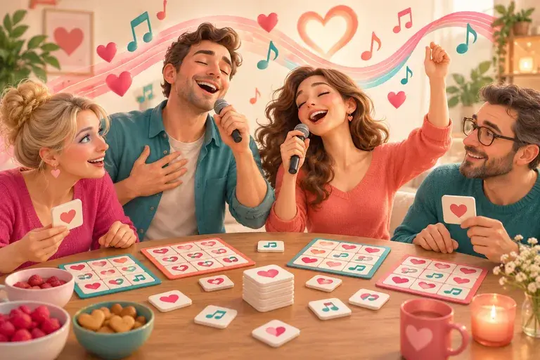 Тематическая иллюстрация к игре МУЗЫКАЛЬНОЕ ЛОТО. ПЕСНИ О ЛЮБВИ