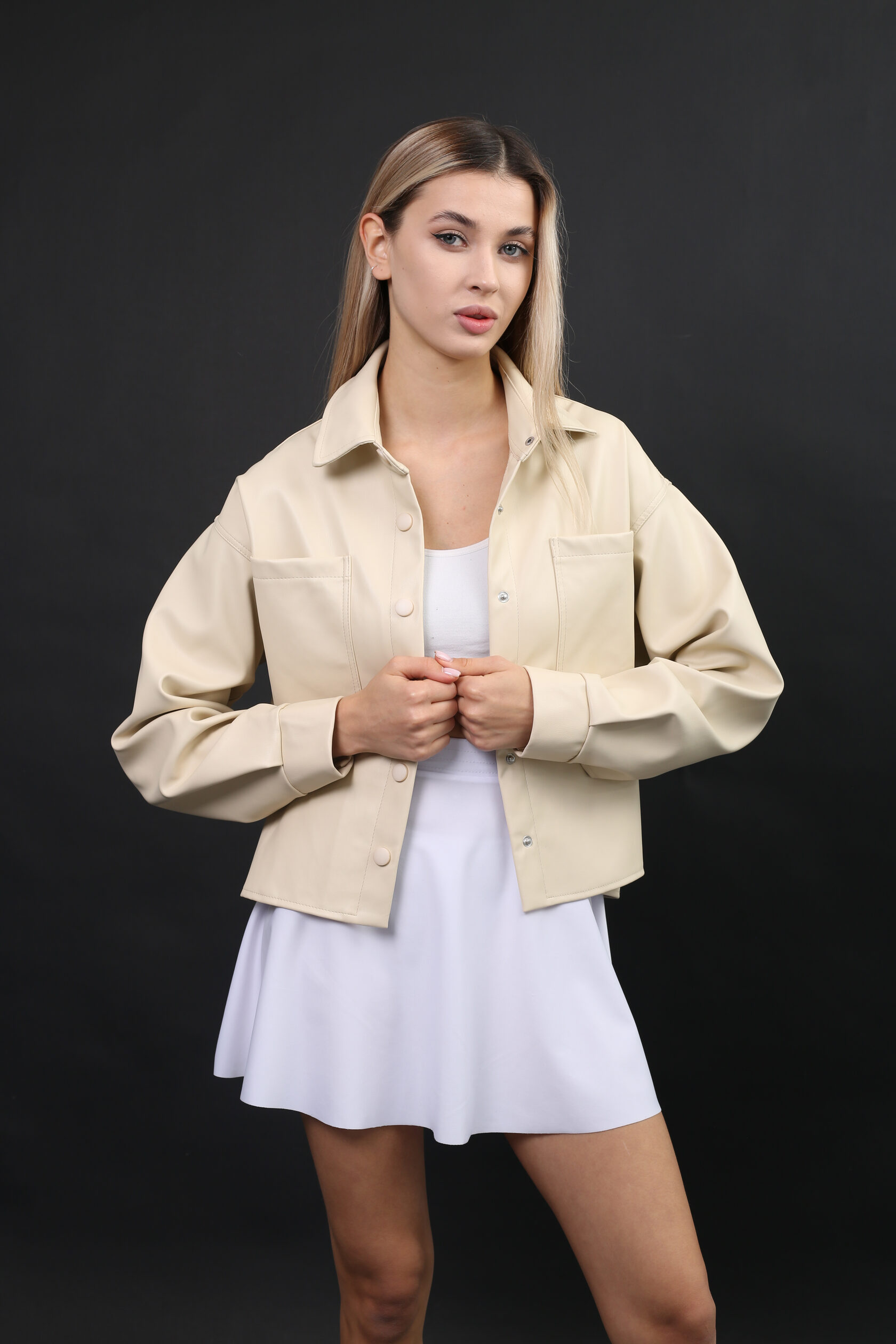 Рубашка куртка эко кожа слоновая кость