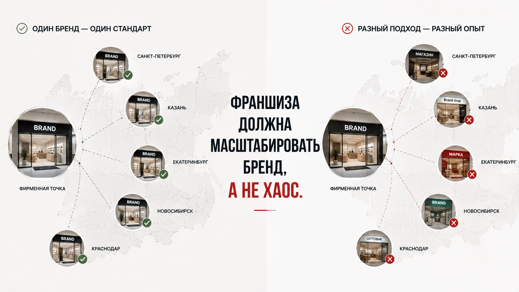 Сильный бренд франшизы одинаково работает в разных городах