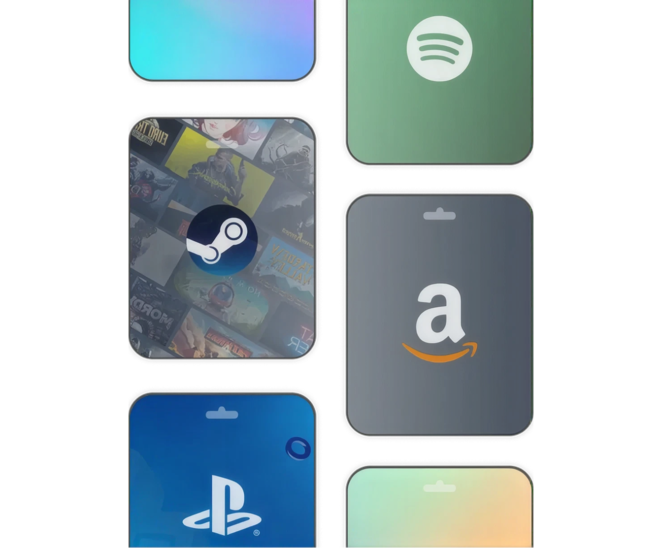 Digital gift cards across shopping, entertainment and gaming categories