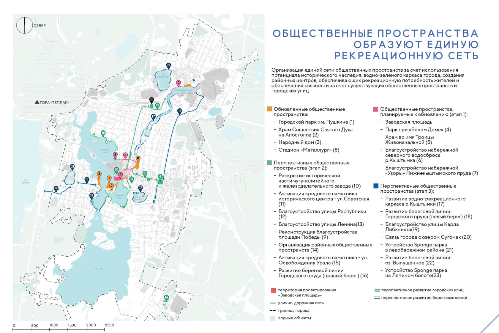 Исторический центр: городская площадь и набережная Кыштымки