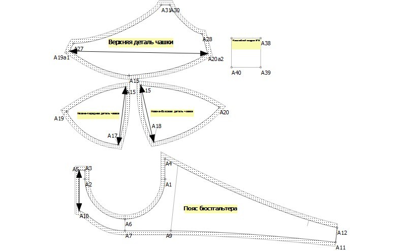 Построение чертежа конструкции бюстгальтера | Schnittchen, Schnittmuster, Muster