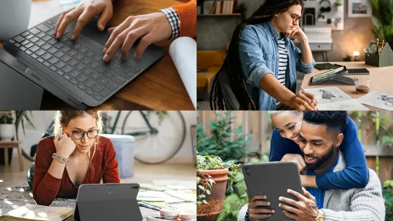 Инфографика: 4 ключевых вопроса для выбора аксессуара для iPad (задача, трекпад, подключение, совместимость).