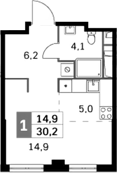 Студия 30,2 м²