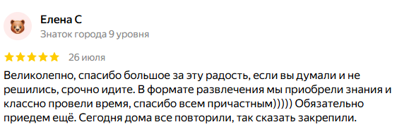 Отзыв о мастер-классе от Елены С.