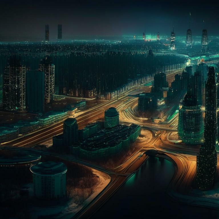 Генерация изображения Москва в предрассветной дымке от Kandinsky