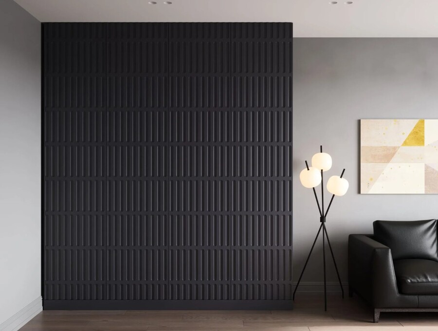 Черный шкаф на заказ с фрезеровкой Селвин