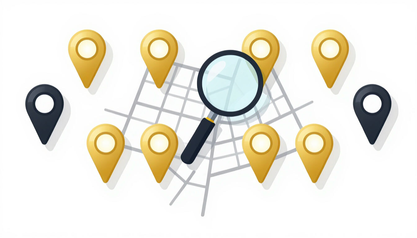 региональное seo карта с булавками локации