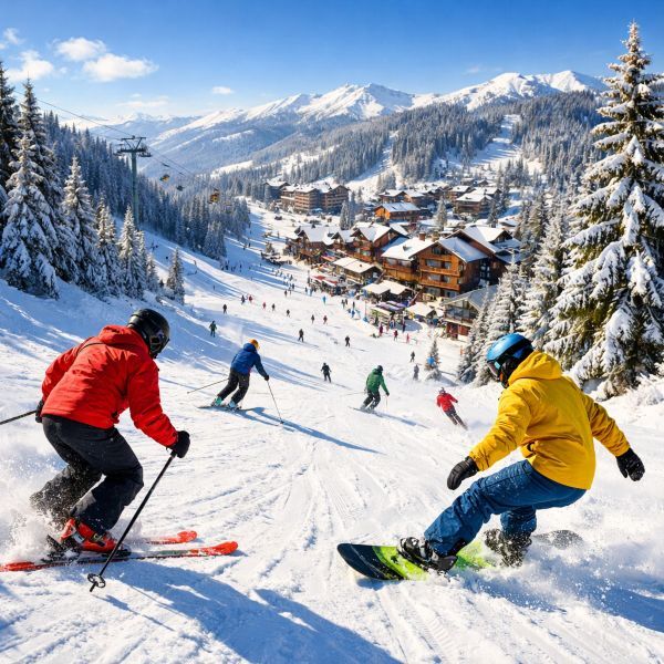 лыжник и сноубордист на горнолыжном склоне