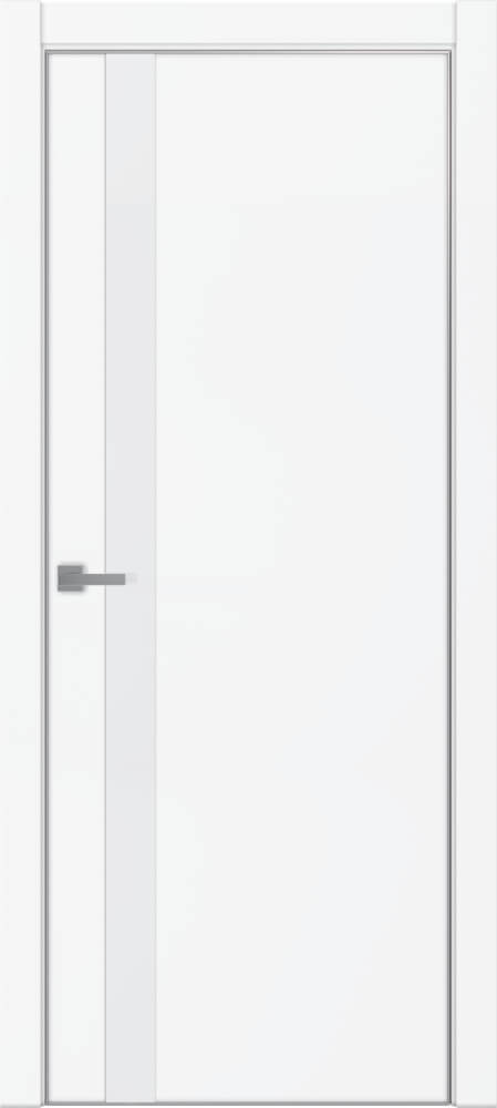 Дверь межкомнатная Tamburat 4104 остекленнаяс металлической кромкой Остекленная стекло белая лакобель цвет Аляска суперматовая