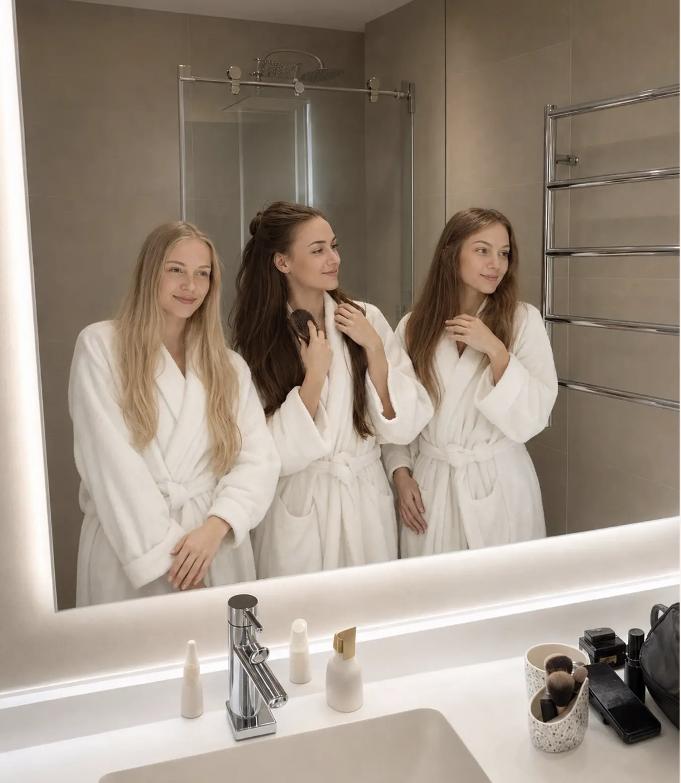 Участницы фотосессии готовятся в номере