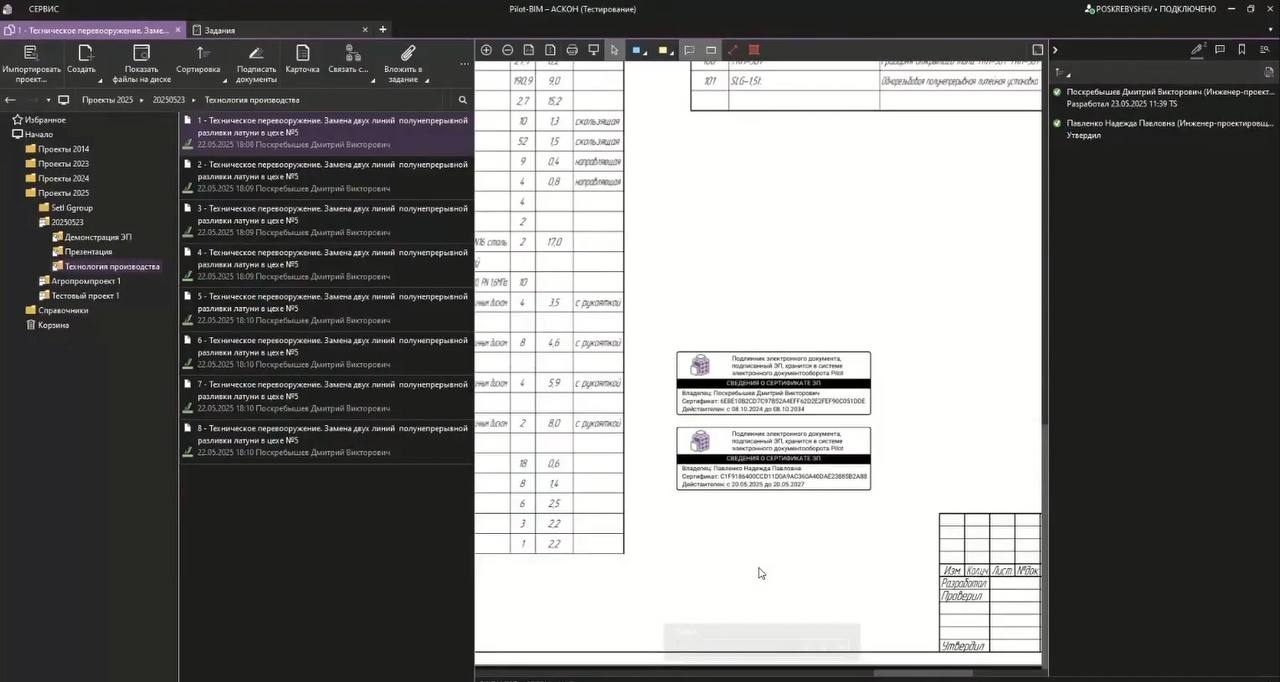 Штампы, содержащие информацию об электронных подписях, на PDF-документе