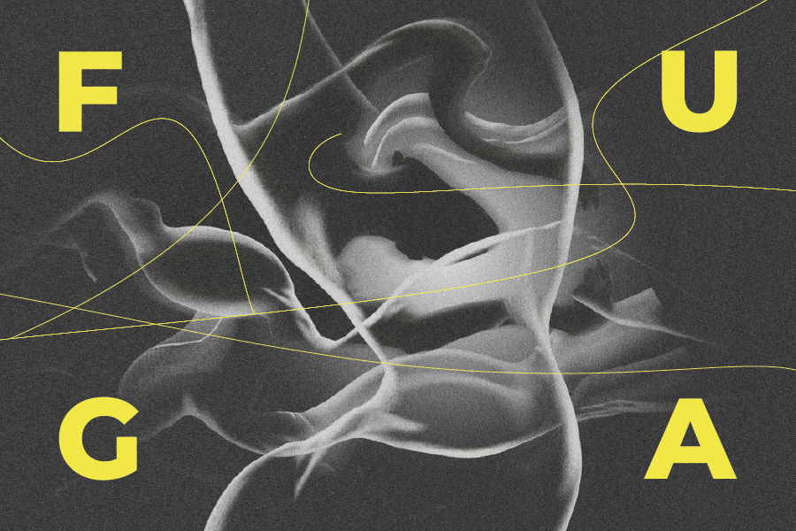 Plakat spektaklu choreograficznego "Fuga".