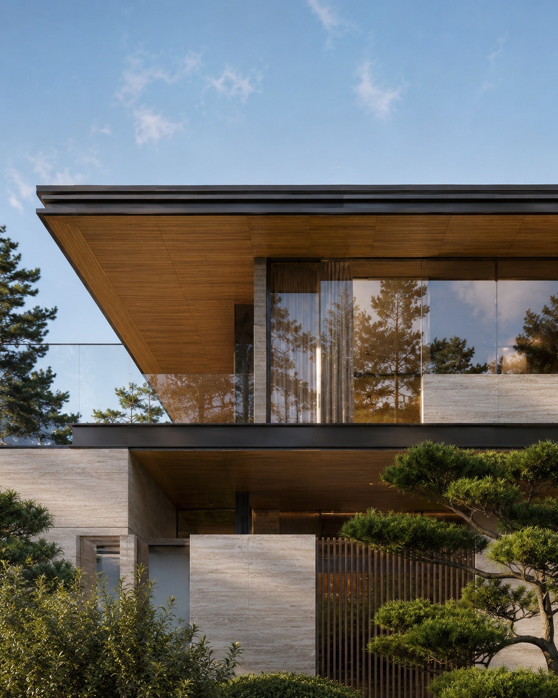 VILLA D’OLIVA — Деревянная подшивка и угловое остекление