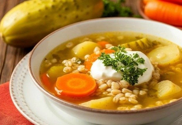 Приготовление рассольника с перловкой и солёными огурцами со свининой: шаг 12