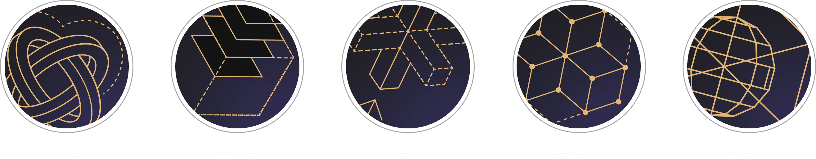 Хайлайты — круглые иконки с абстрактными узорами и золотыми линиями.