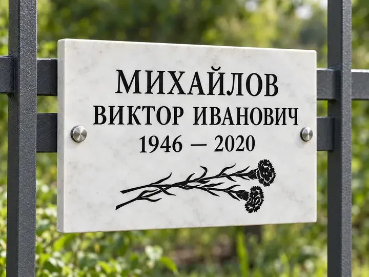 Визуализация: белый мрамор с цветами на ограде, 2 отверстия по бокам