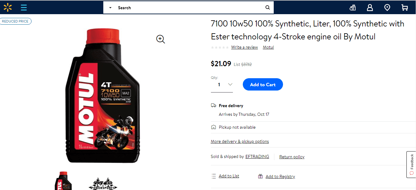 Profitable engine oil for dropshipping from Walmart on Amazon on supplier site
