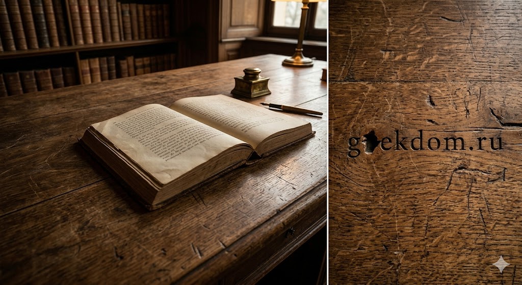 Старинные книги на деревянном столе во французской библиотеке.