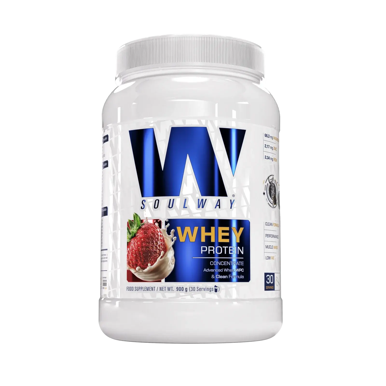 Банка протеина SoulWay Whey Protein со вкусом клубники, 900 г