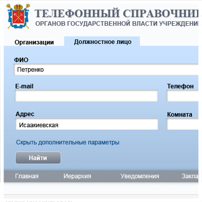 Телефонный справочник органов гос. власти учреждений СПБ