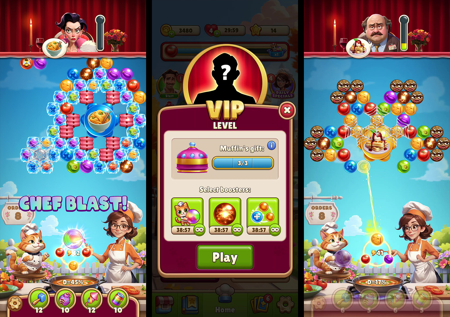 Скриншоты — VIP-уровень, сложные комбо, ледяные пузыри и бустер Chef Blast