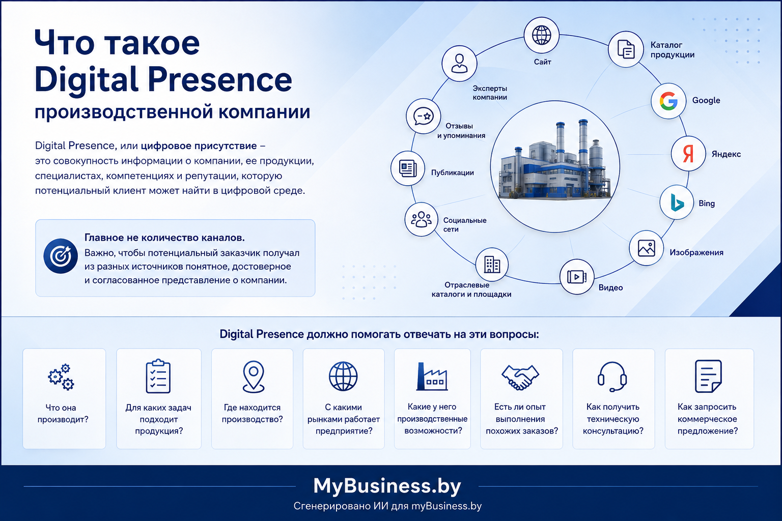 Что входит в Digital Presence производственной компании - сайт, поиск, контент, эксперты и AI Search