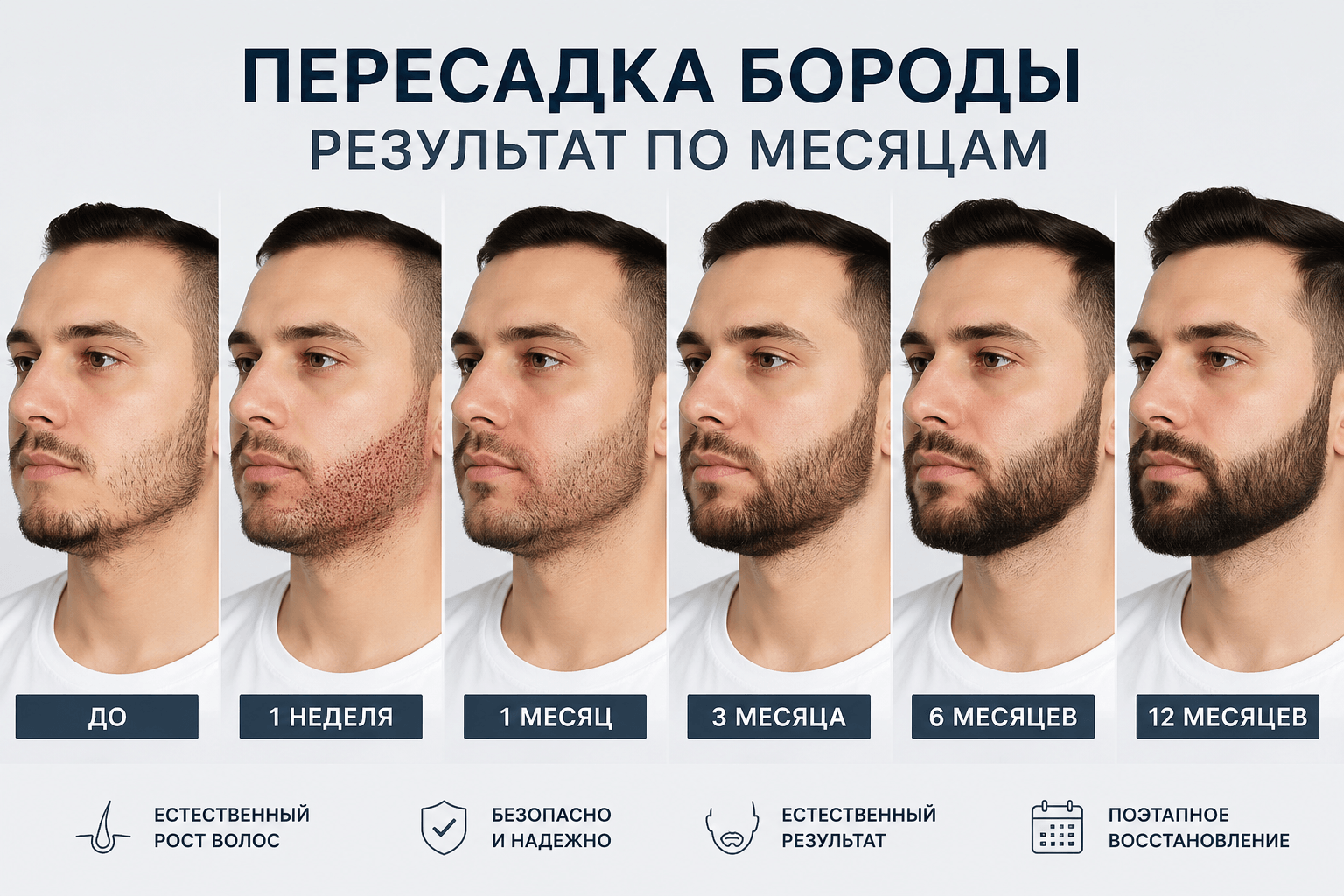 Результат пересадки бороды по месяцам