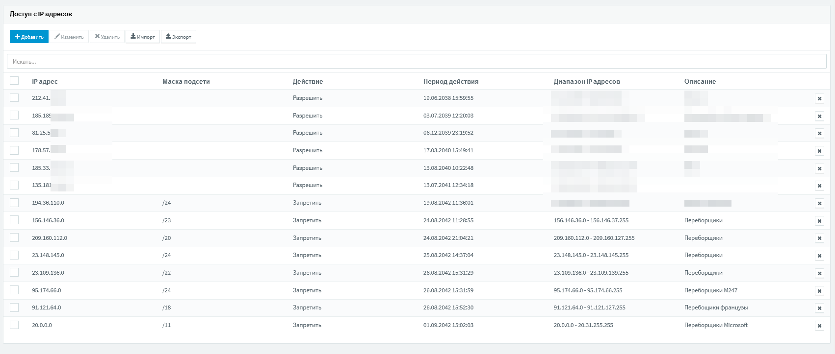 Черный список IP-адресов и номеров