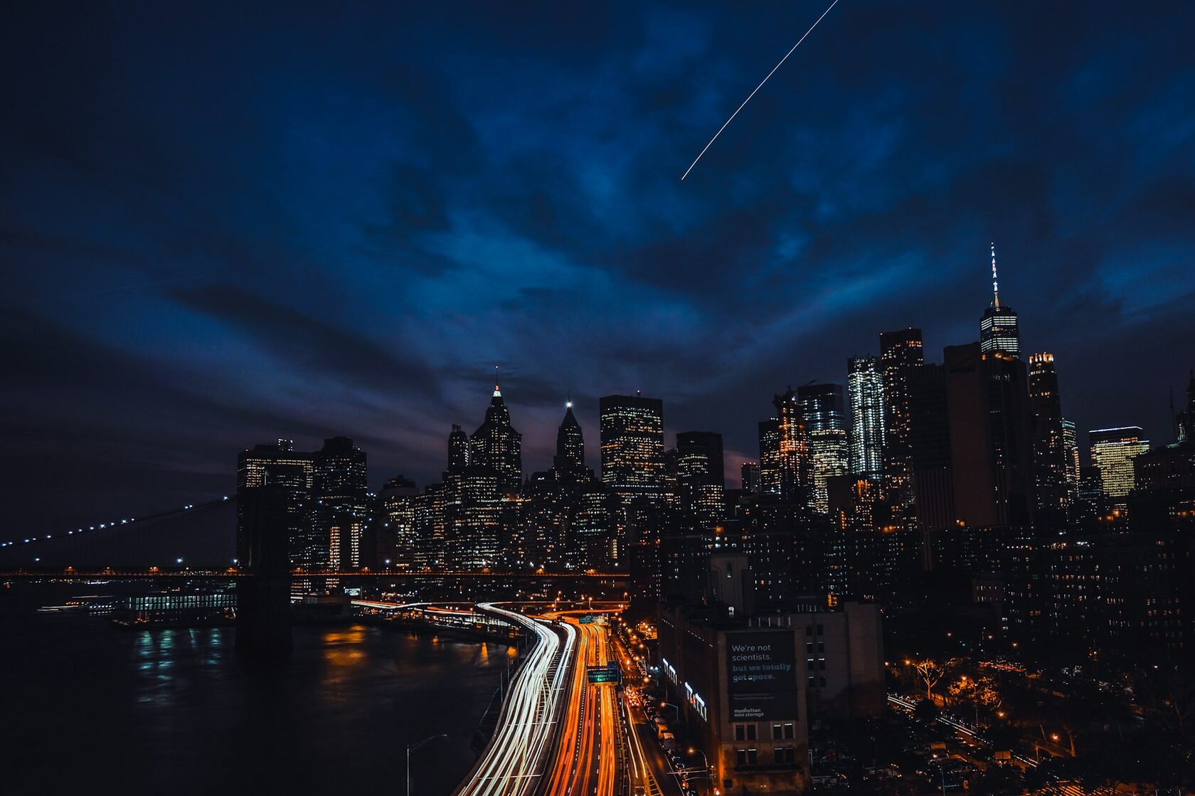City skyline illuminated at night