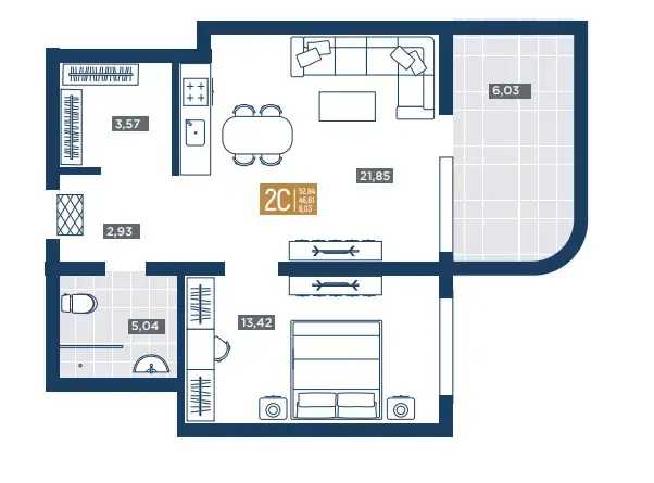 2-комнатный 52,84 м²