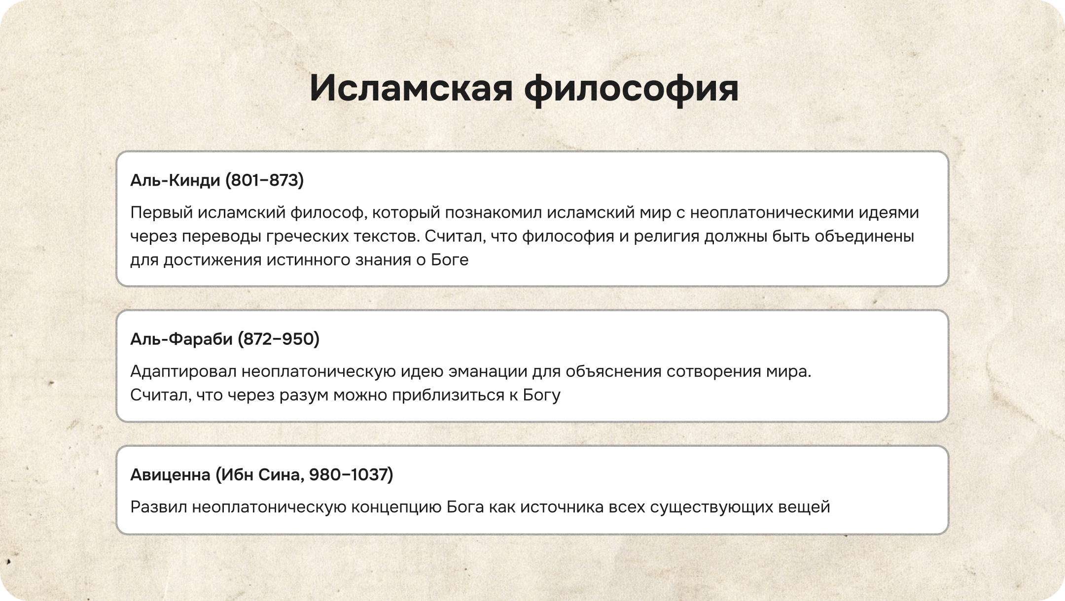 Аль Кинди, Аль Фараби, Авиценна