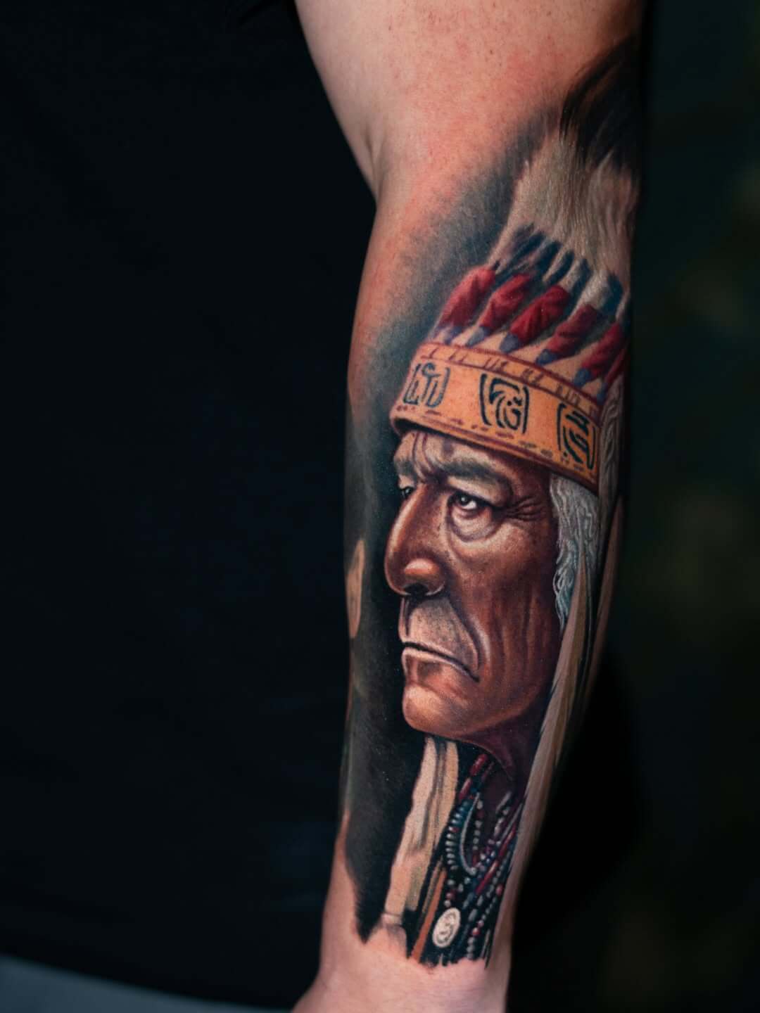 tattoo depicting a Native American,  native american tattoo