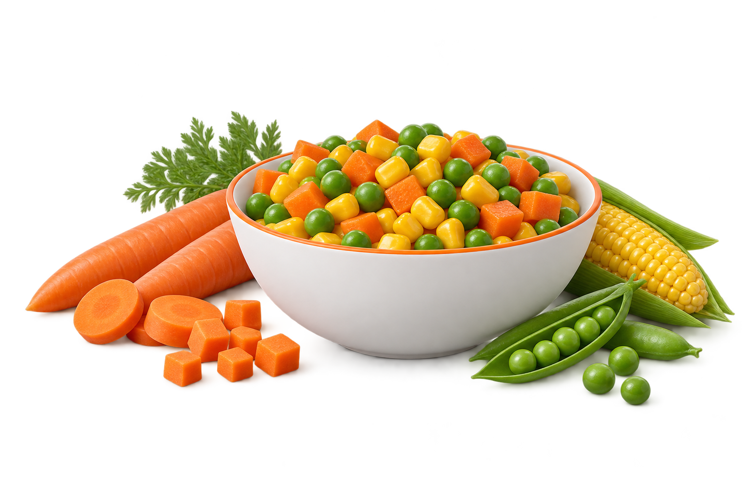 Овощная смесь с кукурузой, горошком и морковью — иллюстрация