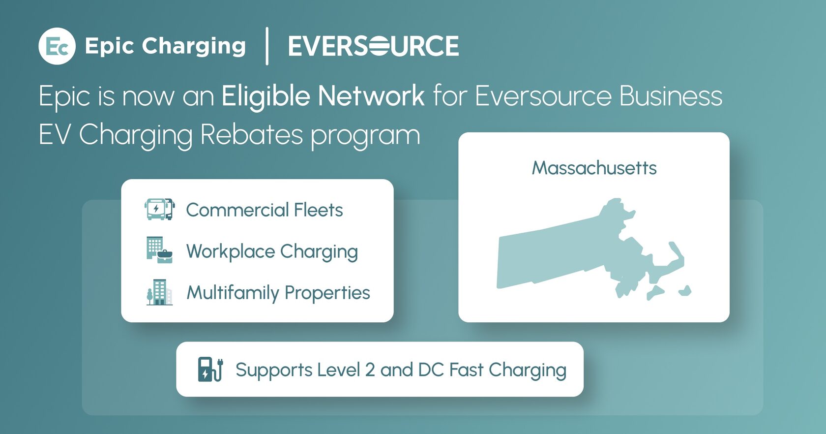 Epic Charging is now an Eligible Network for Eversource Business EV Charging Rebates program