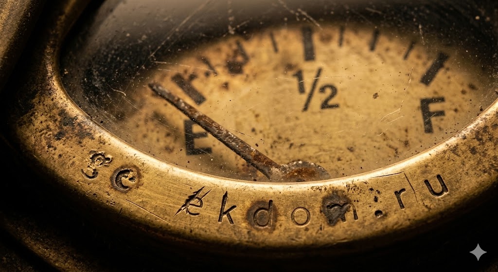 Старый латунный датчик уровня топлива с потертостями.