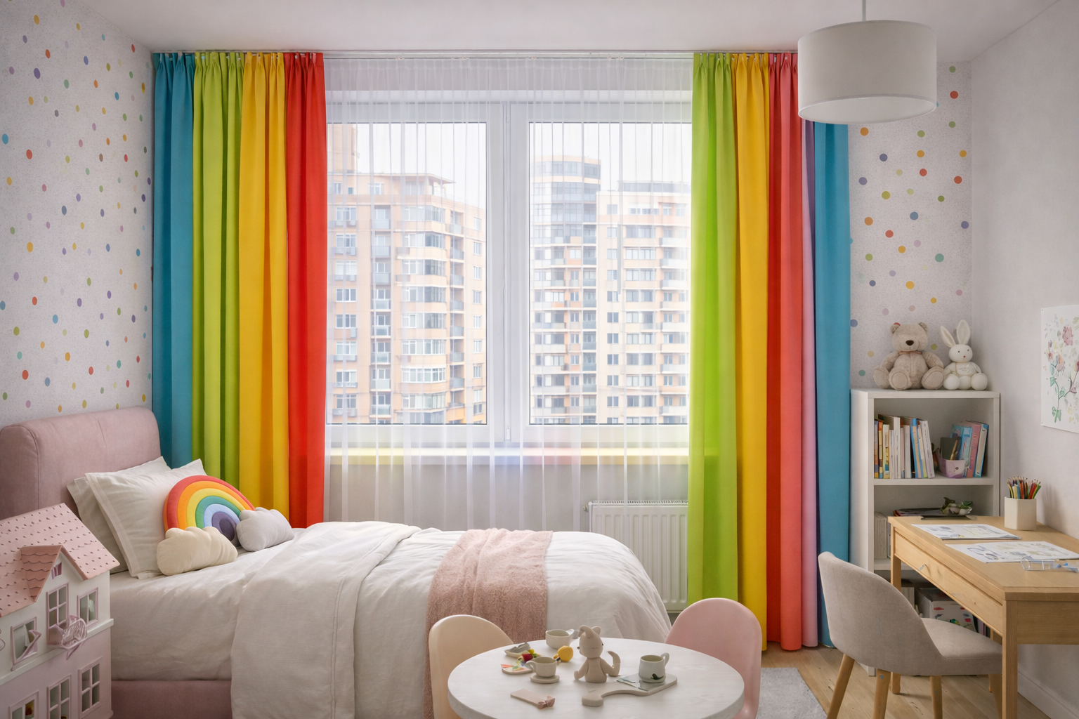 Радужные шторы в детскую, яркий акцент