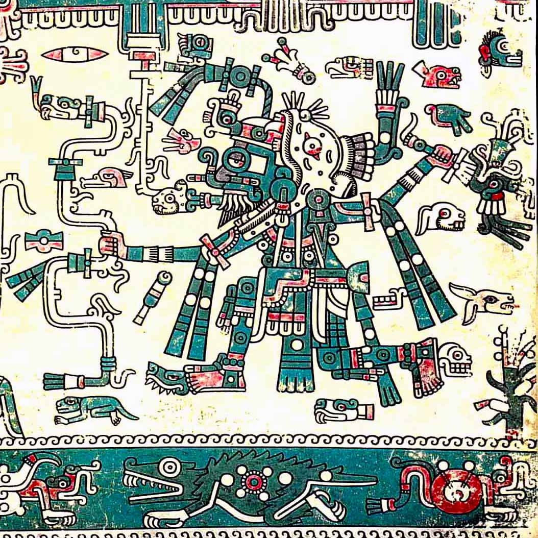 Тлалок и Сипактли. Codex Laud. Ацтеки. Коллекция Bodleian Library, Oxford.