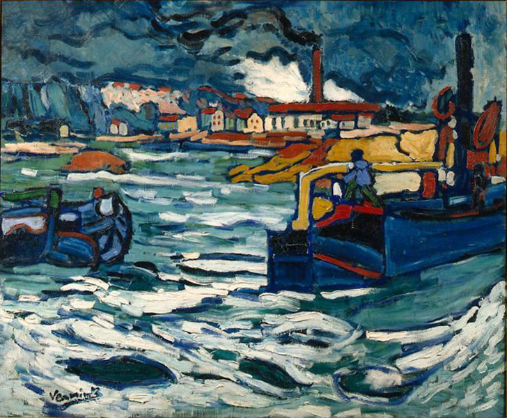 Морис де Вламинк «Баржи на Сене» (Bateaux sur la Seine), 1905–1906, холст, масло, 81 x 100 см, Пушкинский музей, Москва