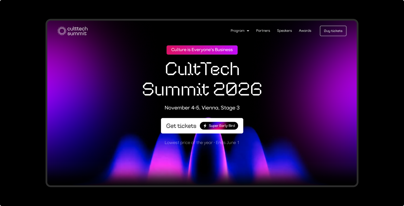 CultTech Summit website — main page and speaker lineup