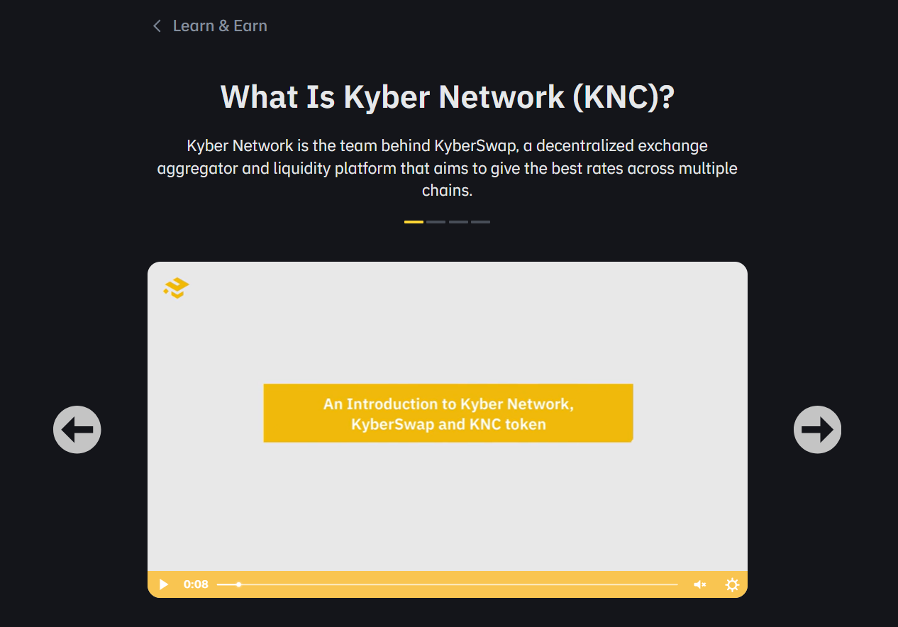 Capture of the educational video about KNC in the Binance Academy Learn and Earn course
