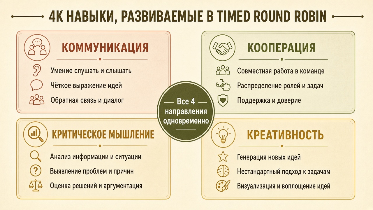Четыре навыка 4К в упражнении круг ответов на время