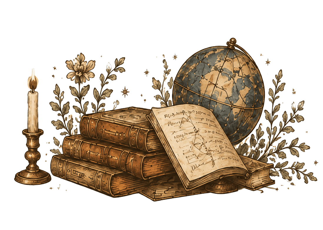 Книги, глобус, цветы и свеча