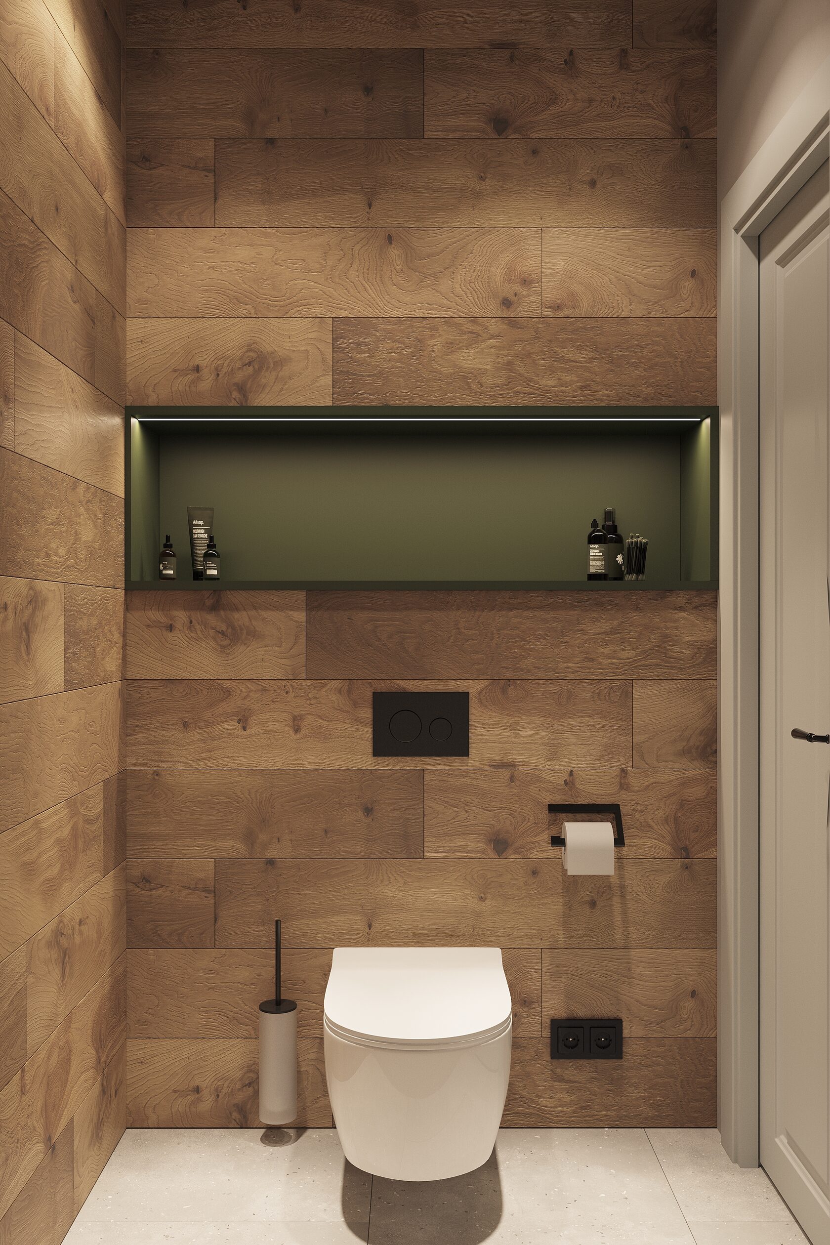 Санузел из керамогранита под дерево