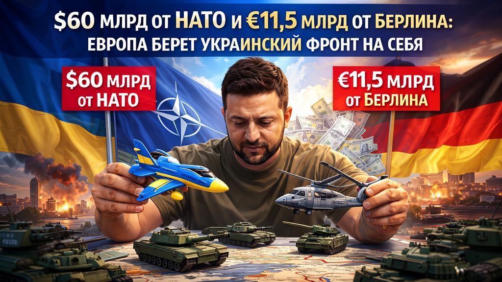 Иллюстративное изображение: $60 млрд от НАТО и €11,5 млрд от Берлина: Европа берет украинский фронт на себя. (ИИ). Редакция «ЛИГА.ОНЛАЙН» / prompt: Константин Белов