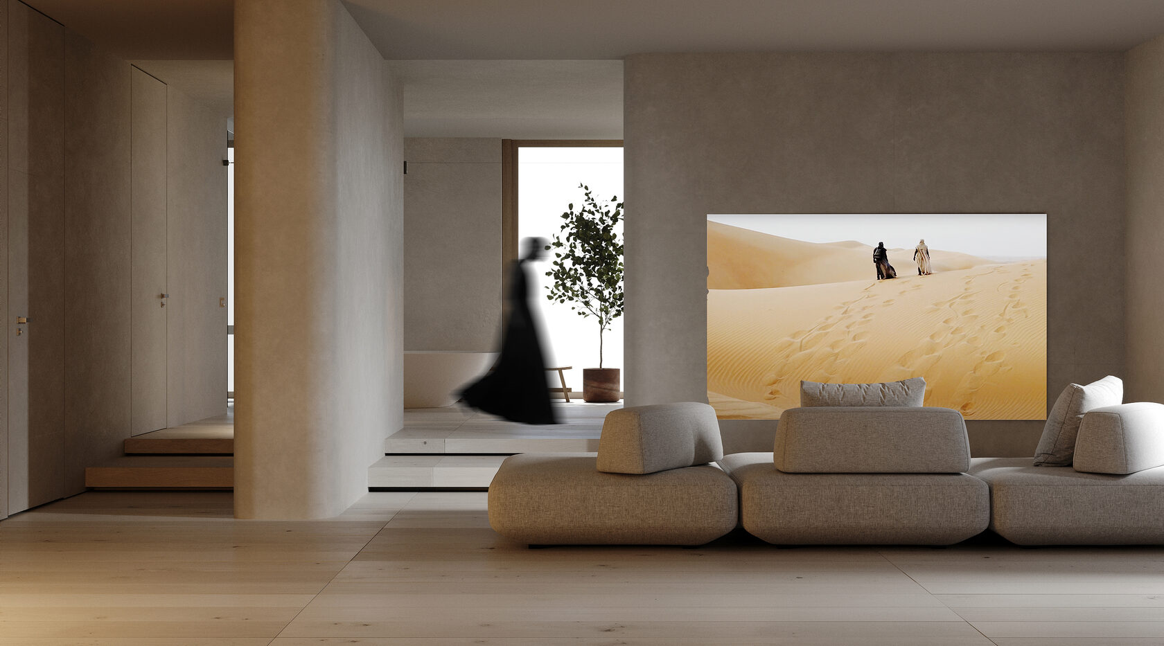 Диванная группа. Молочные оттенки. Натуральные материалы. Японский минимализм.